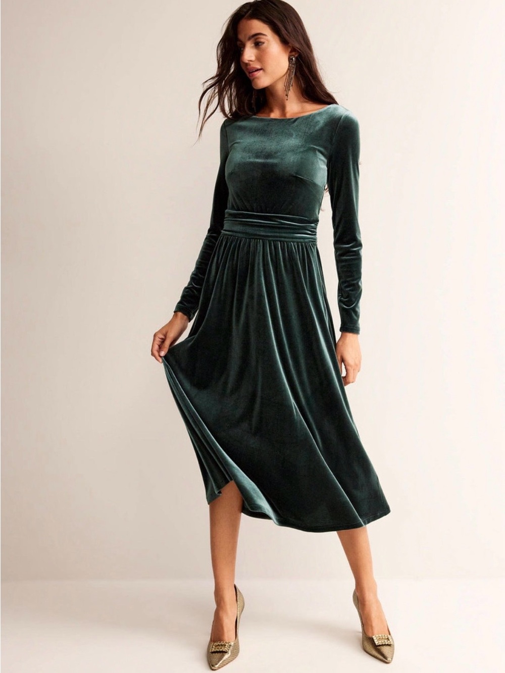 Boden Abigail Velvet Midi Dress Boatneck Stretch Chatsworth Green Women’s Sz 6P